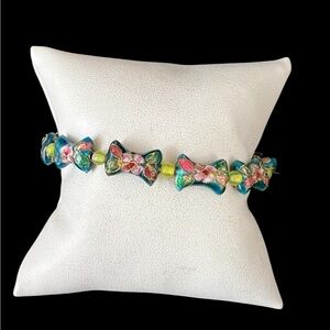 Floral Bow Cloisonne Beaded Bracelet